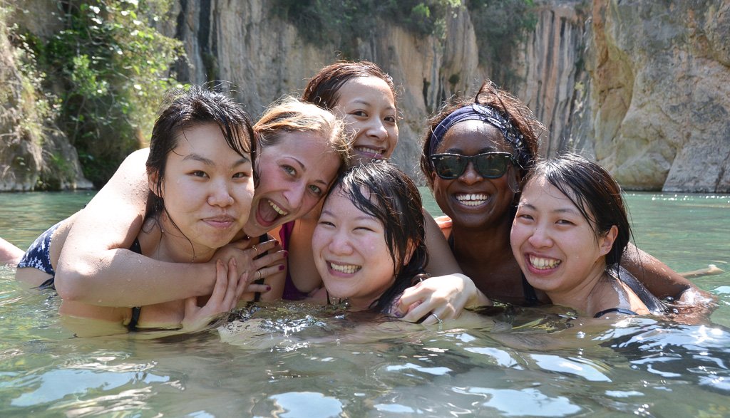 Girls having a great time at the Valencia hot springs